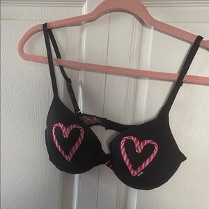 PINK Victoria's Secret Black Bra with Pink Striped Hearts